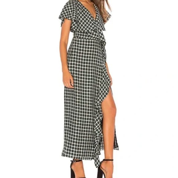 Tularosa Mila Green Plaid Ruffle Maxi Wrap Dress Size Small - Picture 1 of 8